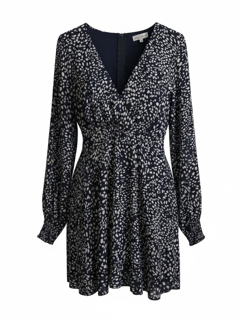 Emerald Sundae Navy and White V-Neck Long Sleeve Printed Dress Size 13 Juniors